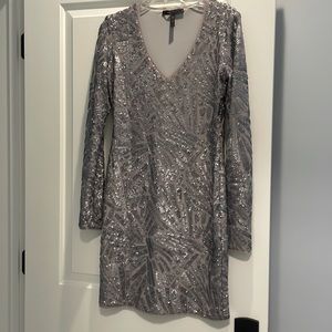 BCBG Maxazria grey cocktail dress with sequins. Size medium